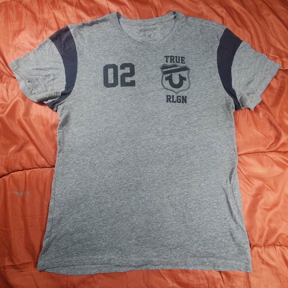 TRUE‎ RELIGION MENS VINTAGE T-SHIRT JERSEY SHORT SLEEVE CREW NECK GRAY SIZE XL